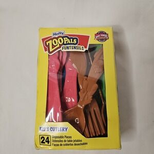 Vintage Zoo Pals Funtensils Plastic Ware Utensils Hefty SET 24 Pieces 2007